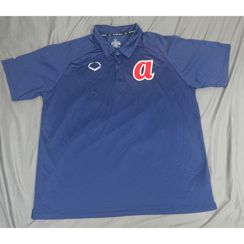 EvoShield Mens Atlanta Braves MLB Polo Shirt Navy Blue XL Performance Golf Top